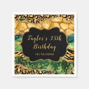 Gold and Green Safari Agate Birthday Napkin