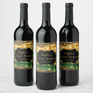 Gold and Green Safari Agate Sweet Sixteen Wine Label