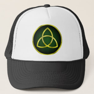 gold and green triquetra trucker hat