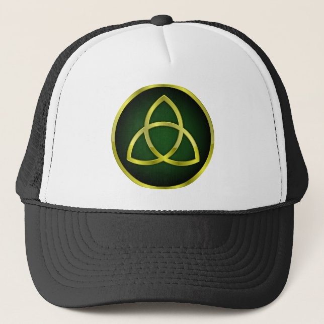 gold and green triquetra trucker hat (Front)