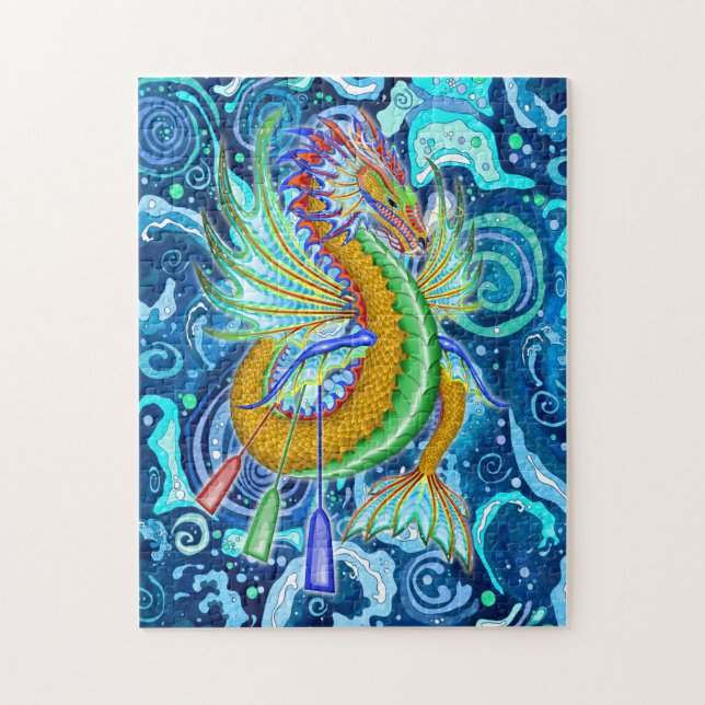 Gold and Green Water Dragon Jigsaw Puzzle (Vertical)