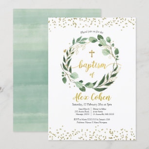 Gold and Greenery Baptism Invitation