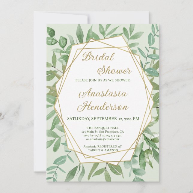Gold and Greenery Bridal Shower Invitation (Front)