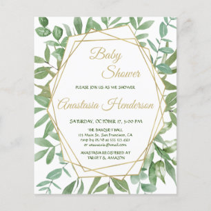 Gold and Greenery/BUDGET- Baby Shower Invitation. Flyer