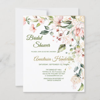 Gold and Greenery/BUDGET-Bridal Shower Invitation.