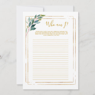 Gold And Greenery Who Am I Bridal Shower Game
