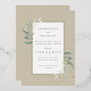 Gold and greens watercolor leaves wedding