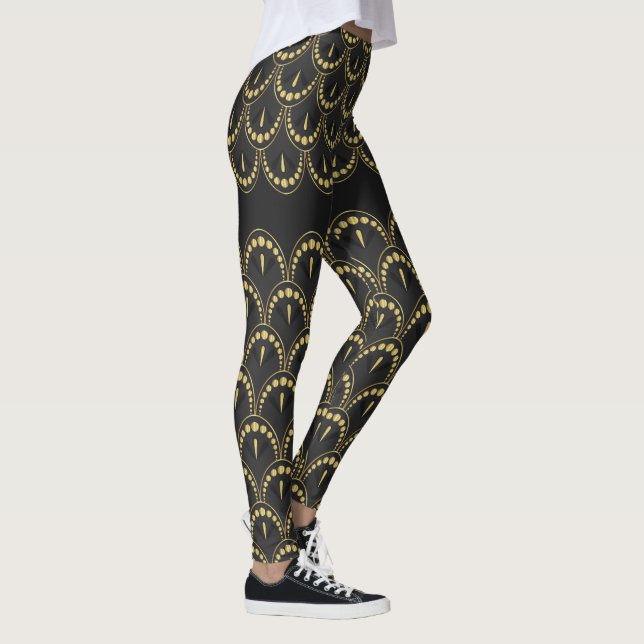 Gold and grey art-deco geometric pattern leggings (Right)