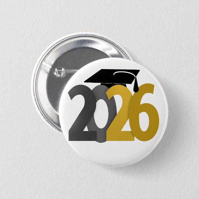 Gold and Grey Class of 2026 Graduation 6 Cm Round Badge (Front & Back)
