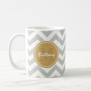 Gold and Grey Classic Chevron & Custom Monogram Coffee Mug