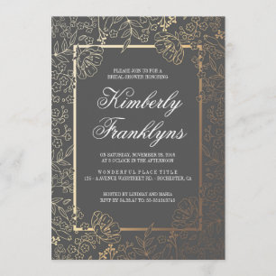 Gold and Grey Floral Vintage Bridal Shower Invitation