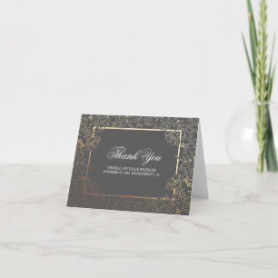 Gold and Grey Floral Vintage Wedding Thank You Card