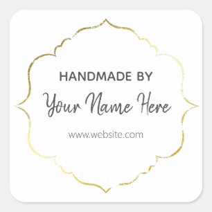 Gold And Grey Handmade Square Sticker