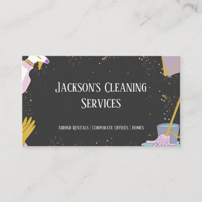 Gold and Grey Home and Office Cleaning Services  Business Card (Front)