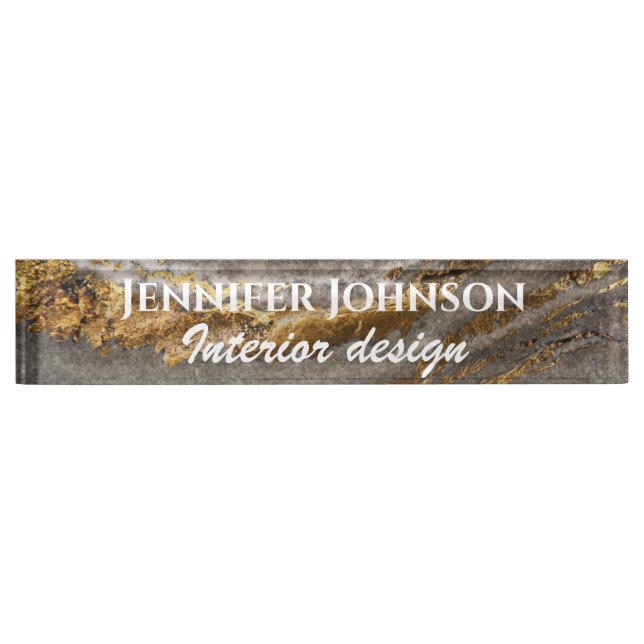Gold and grey marble, custom nameplate (Front)