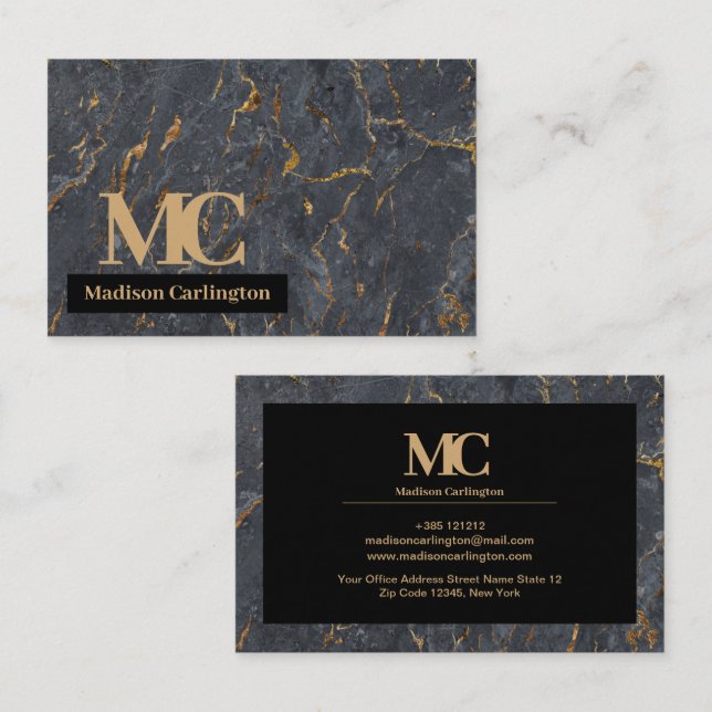 Gold And Grey Marble Texture Business Card (Front/Back)