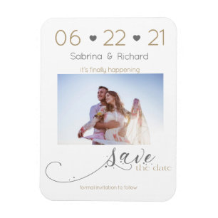 Gold and Grey One Photo Minimalist Save the Date Magnet