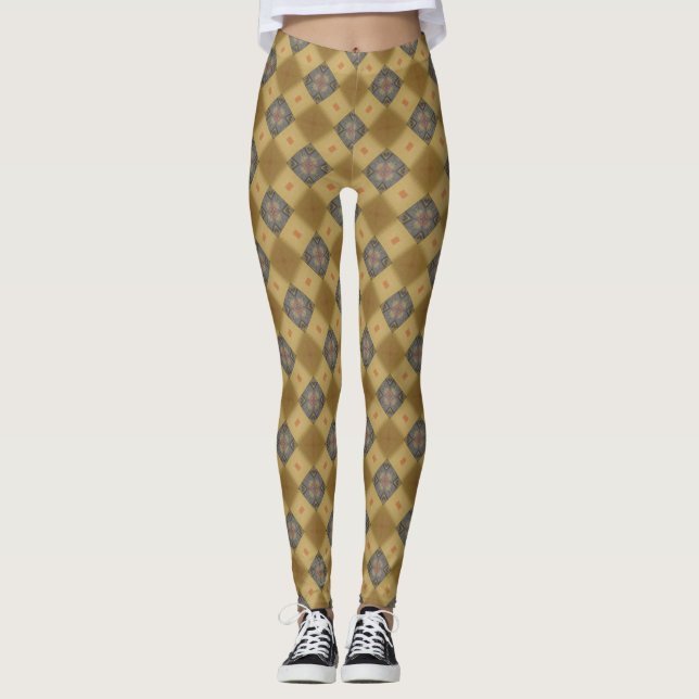 Gold and Grey Pattern Diamond Leggings (Front)