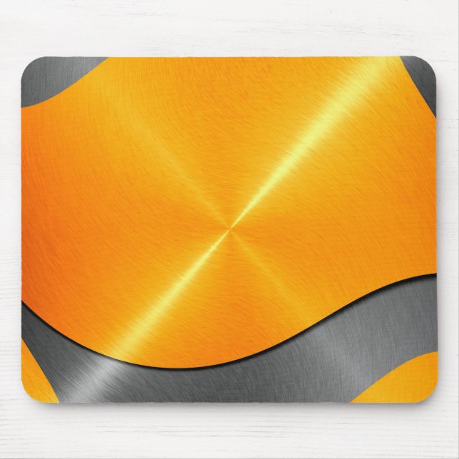 Gold and Grey Shiny Stainless Steel Metal Mouse Mat (Front)