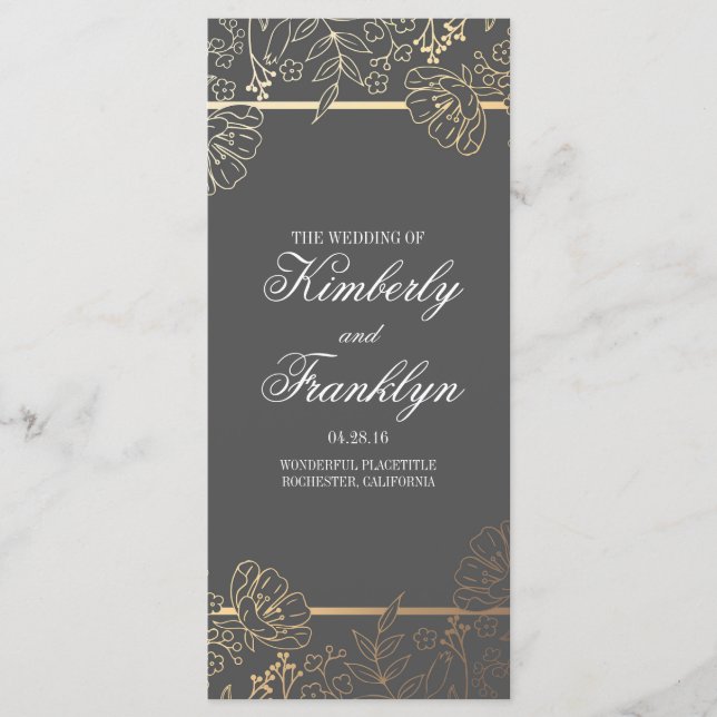 Gold and Grey Vintage Floral Wedding Programs Programme (Front)