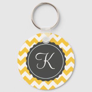 Gold and Grey Zig Zag Custom Initial Key Ring
