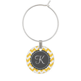 Gold and Grey Zig Zag Custom Initial Wine Charm