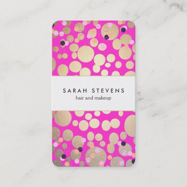Gold and Hot Pink Confetti Beauty Salon Business Card (Front)