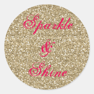 Gold and Hot Pink Glitter Sparkle and Shine Classic Round Sticker