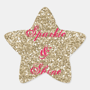 Gold and Hot Pink Glitter Sparkle and Shine Star Sticker