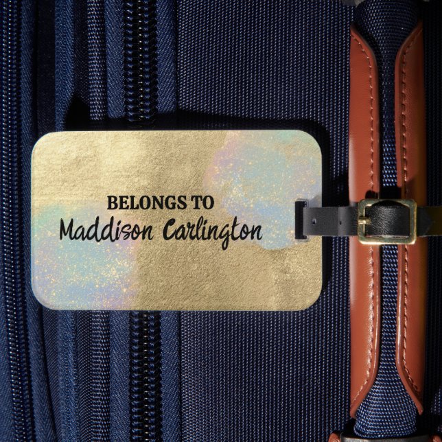 Gold And iridescent Glitter Texture Luggage Tag (Front Insitu 4)