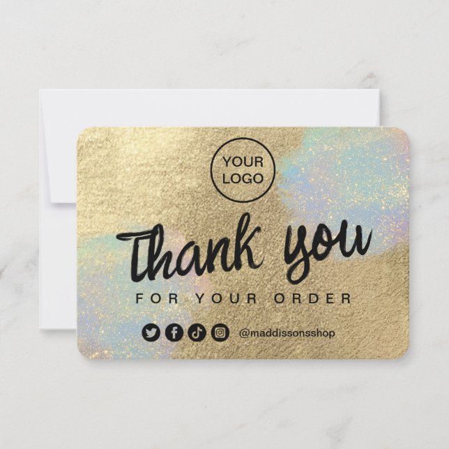 Gold And Iridescent Glitter Texture Thank You Card (Front)