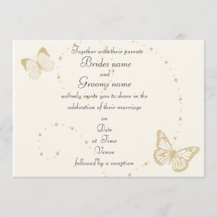 Gold and Ivory Butterfly theme wedding invitations