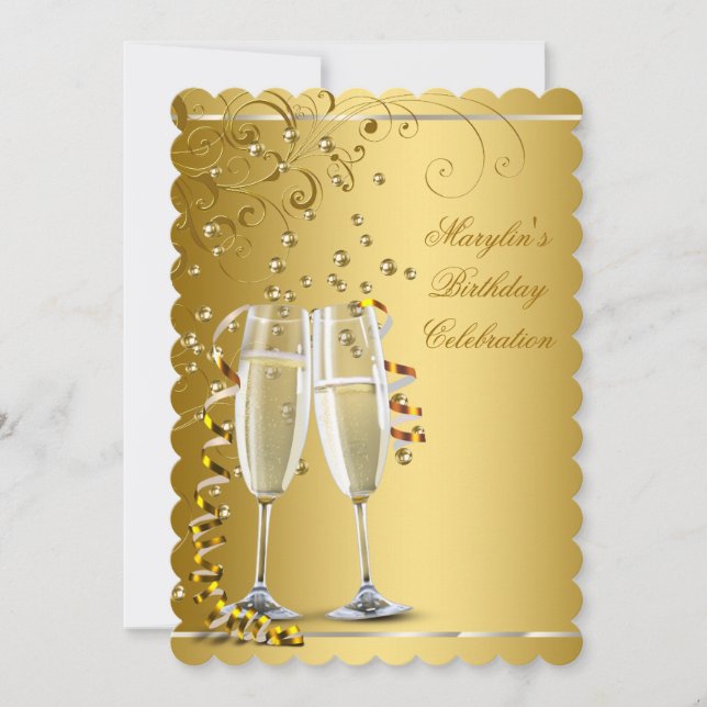 Gold and Ivory Cream Birthday Invitation (Front)