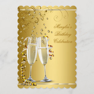 Gold and Ivory Cream Birthday Invitation