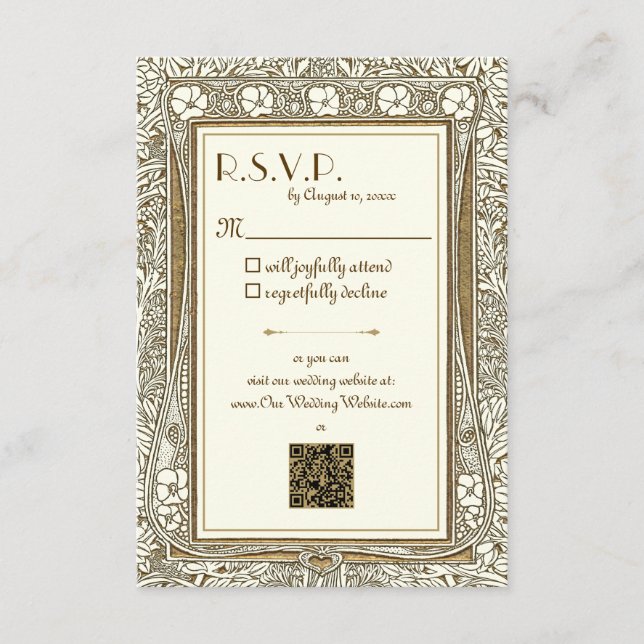 Gold and Ivory Elegant Art Nouveau R.S.V.P. Enclosure Card (Front)