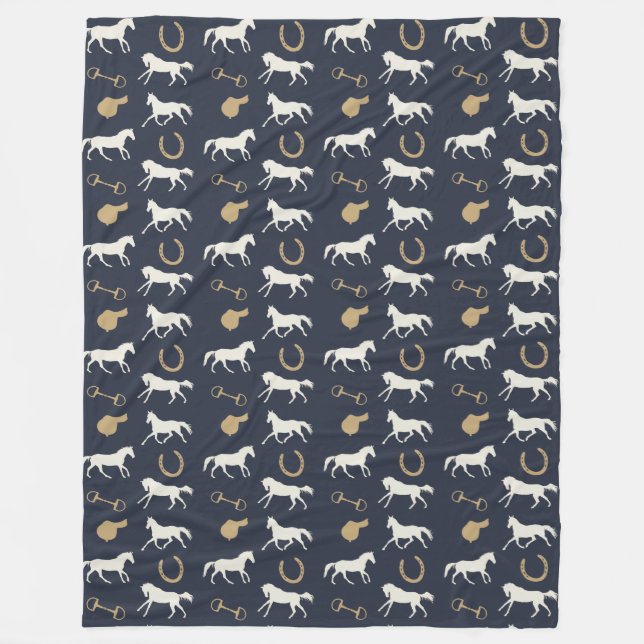 Gold and Ivory English Horses Pattern Fleece Blanket (Front)