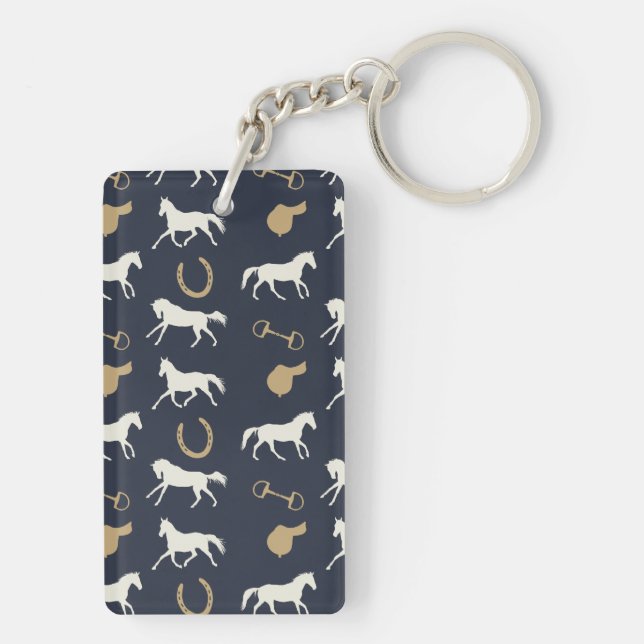 Gold and Ivory English Horses Pattern Key Ring (Back)