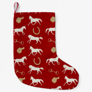 Gold and Ivory English Horses Pattern Small Christmas Stocking
