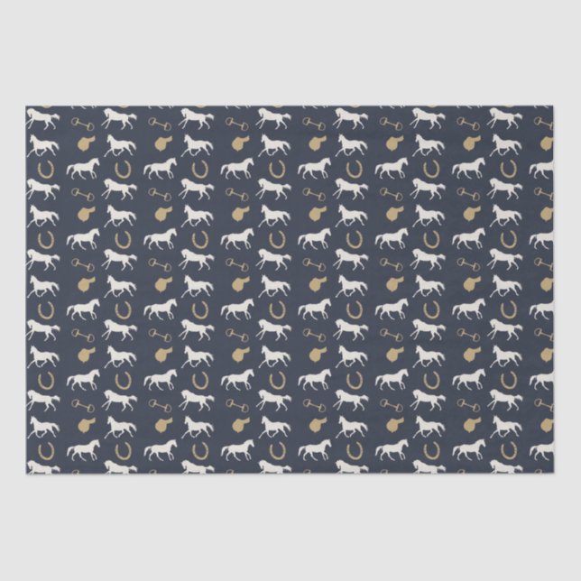 Gold and Ivory English Horses Pattern Tissue Paper (Front)