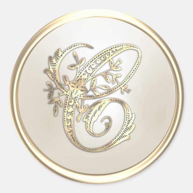 Gold and Ivory Ornate Initial Monogram C Classic Round Sticker (Front)