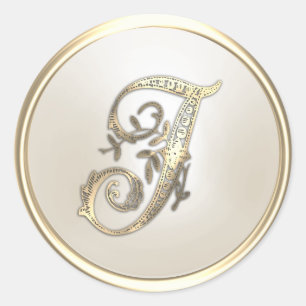 Gold and Ivory Ornate Initial Monogram I Classic Round Sticker