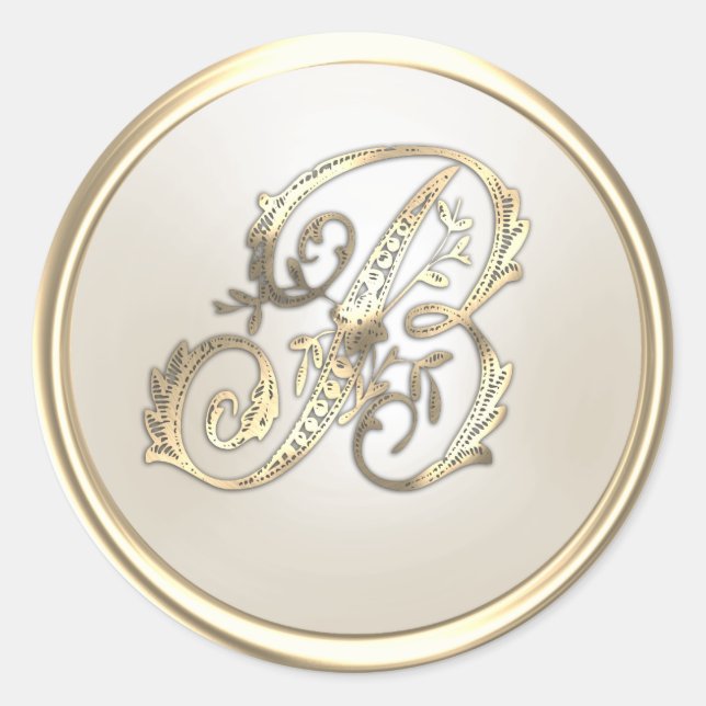 Gold and Ivory Ornate Monogram B Classic Round Classic Round Sticker (Front)