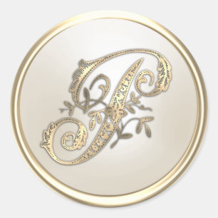 Gold and Ivory Ornate Monogram Initial P Classic Round Sticker