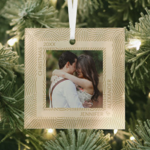 Gold and Ivory Photo Glass Tree Decoration