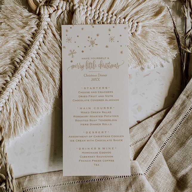 Gold and Ivory Snowflake Christmas Dinner Menu (Creator Uploaded)