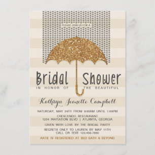 Gold and Ivory Umbrella & Hearts Bridal Shower Invitation