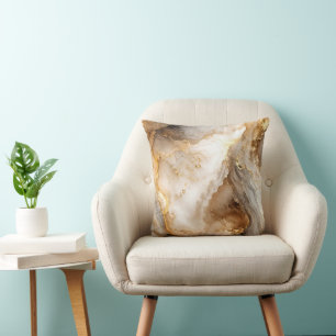 Gold and Ivory White Marble Abstract Cushion