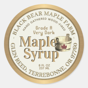 Gold and Ivory Wood Fired Maple Syrup with Bucket  Classic Round Sticker