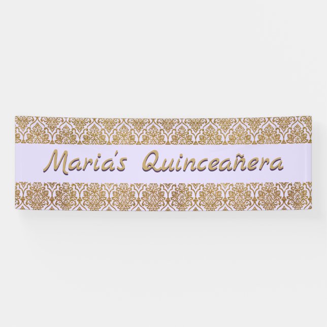 Gold and Lavender Damask Celebration Banner (Horizontal)