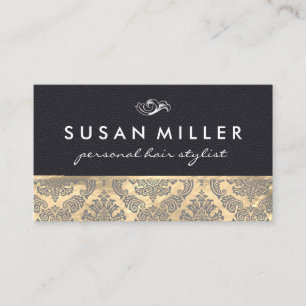 Gold and Leather with Damask Business Card